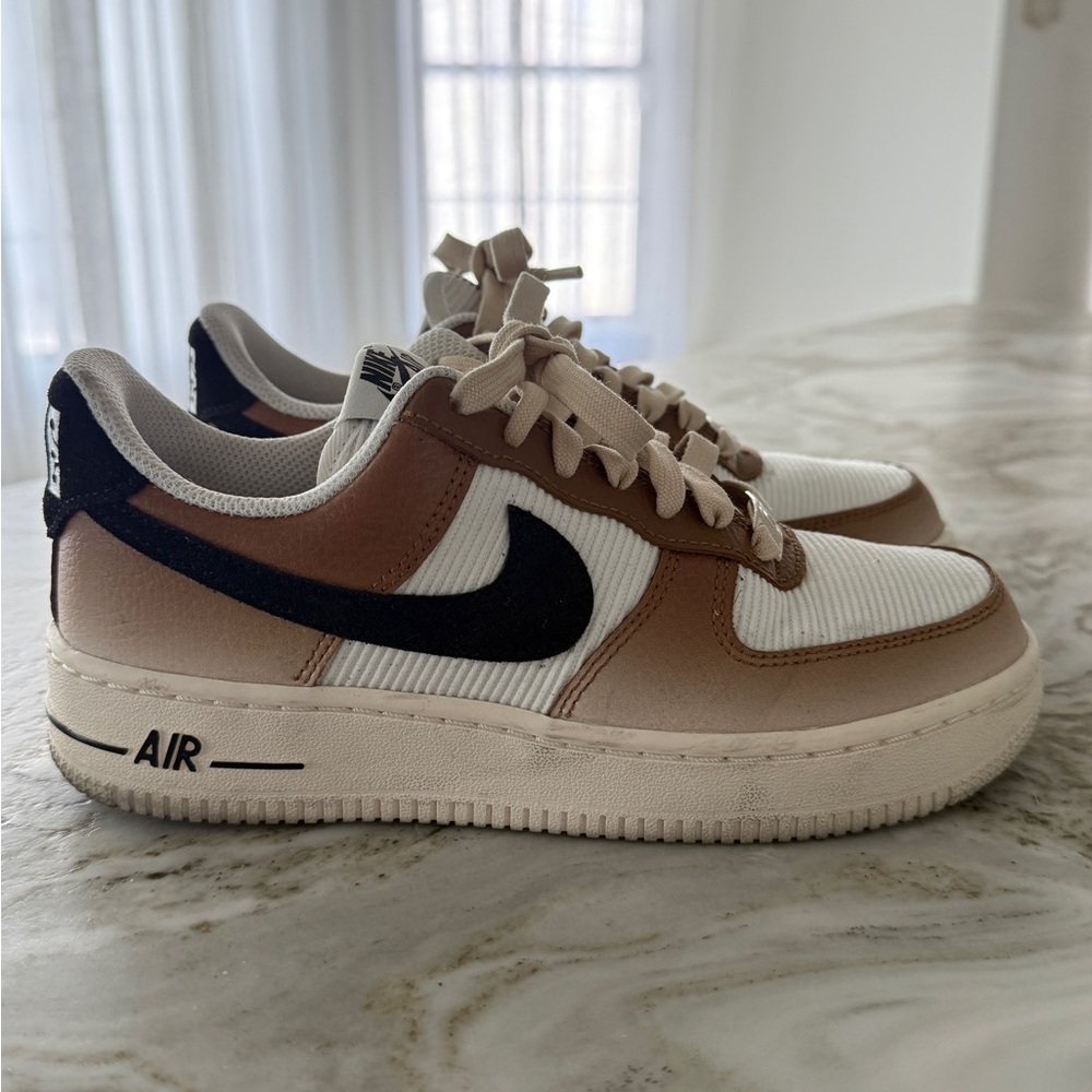 Nike Air Force 1 White and Brown Sneakers